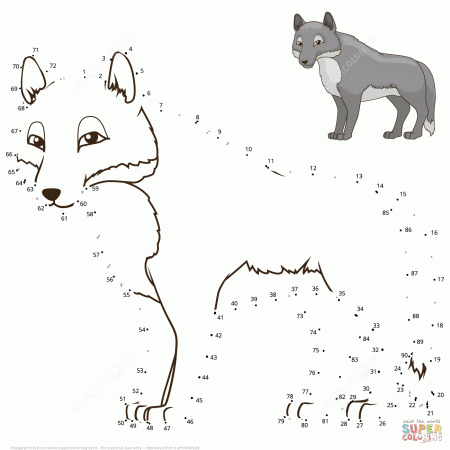 Wolf dot to dot | Free Printable Coloring Pages