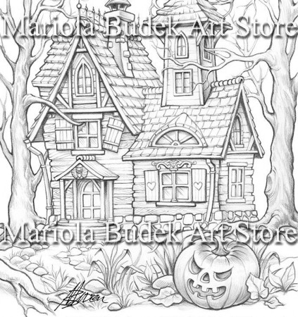 Witchy's House Mariola Budek Coloring Page Printable | Etsy