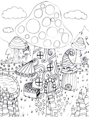 Mushroom House Coloring Page - Etsy