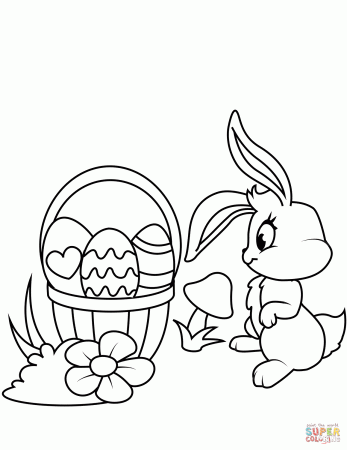 Easter Basket and Bunny coloring page | Free Printable Coloring Pages