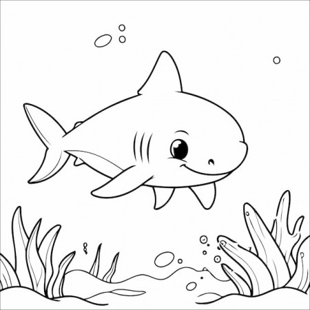 Cute Shark Coloring Page For Kids