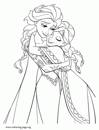 frozen coloring pages – Love Hug between Anna and Elsa | Free 