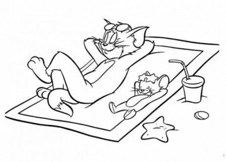 Print Tom And Jerry On The Beach Disney Summer Coloring Pages or 