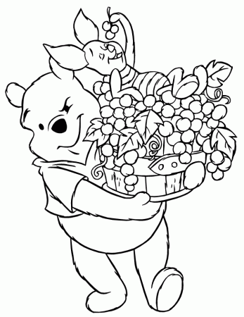Winnie The Pooh Carrying Grapes And Piglet Coloring Page | Free 
