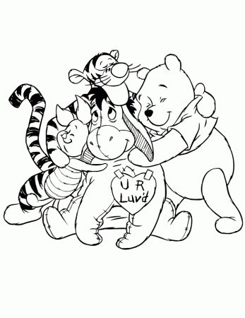 Winnie The Pooh Bear And Friends Valentines Day Hug Coloring Page 