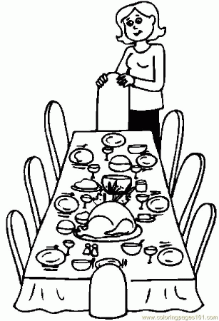 Coloring Pages Dinner Table (Holidays > Thanksgiving Day) - free 