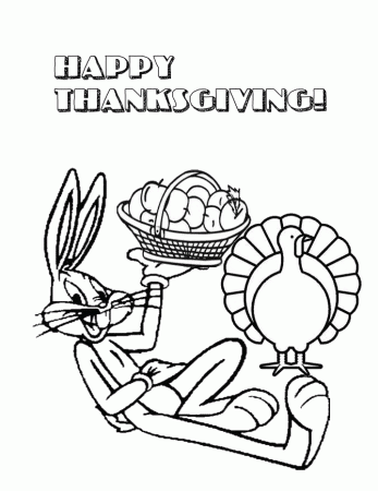 Bugs Bunny Sitting With Thanksgiving Turkey Coloring Page | HM 