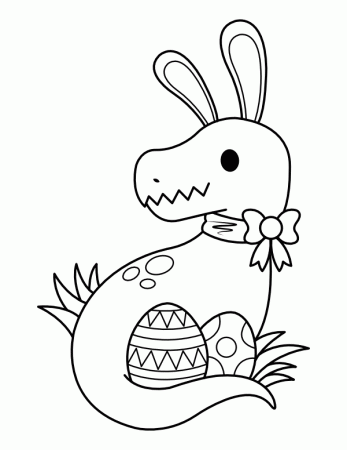 Printable Dinosaur Wearing Easter Bunny Ears Coloring Page