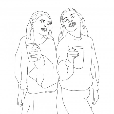 Coloring Pages - two teen girls having a cold drink 3333190 Vector Art at  Vecteezy
