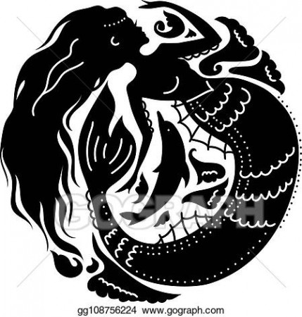 Vector Clipart - Silhouette mermaid with dolphin among waves. isolated  figure of girl from fairytale. Vector Illustration gg108756224 - GoGraph