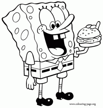 Spongebob Eating A Delicious Hamburger Coloring Page | Cartoon 
