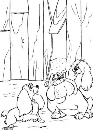 Lady and the Tramp coloring book pages - Lady, Peg and Bull