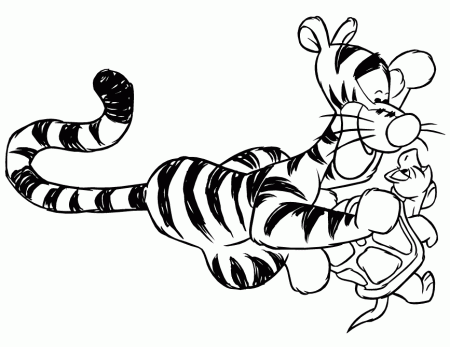 Tigger Petting Cute Turtle Coloring Page Free Printable Coloring 