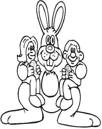 Easter Coloring Page: Kids on Bunny's Lap