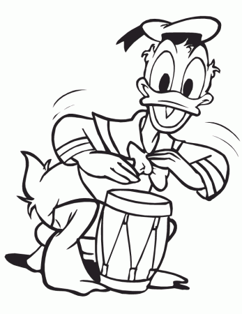 Disneys Donald Duck Playing Drum Coloring Page | Free Printable 