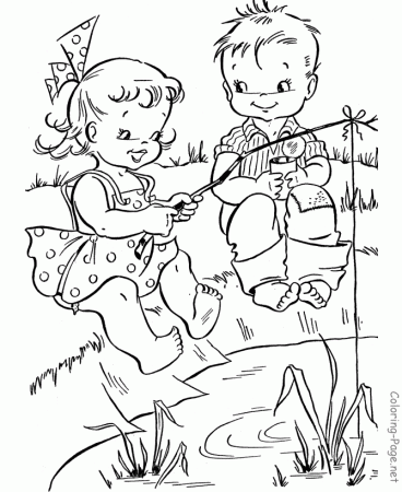 Summer Coloring Book Pages - Fishing fun