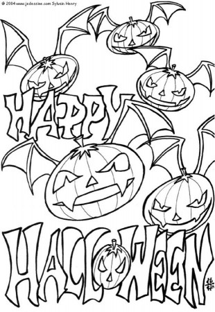 Jack-o-Lantern PUMPKINS coloring pages - Flying bat-pumpkins