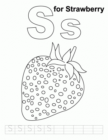 S for strawberry coloring page with handwriting practice 