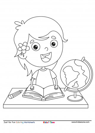 Kid studying with Globe Coloring Page - KidzeZone