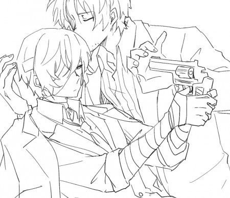 osamu dazai with gun Coloring Page - Anime Coloring Pages