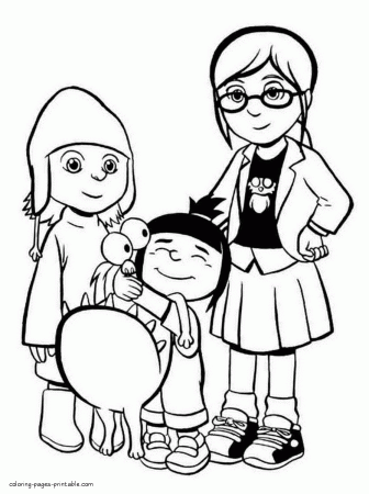 Agnes, Margo and Edith coloring page || COLORING-PAGES-PRINTABLE.COM