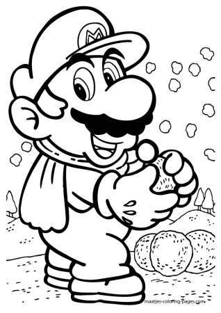 Super Mario throws snowballs coloring pages