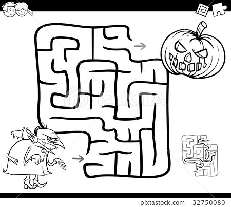 halloween maze activity for coloring - Stock Illustration [32750080] - PIXTA