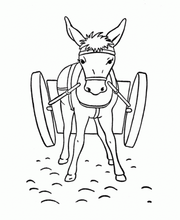 Farm Animal Coloring Pages | Donkey with a cart Coloring Page and 