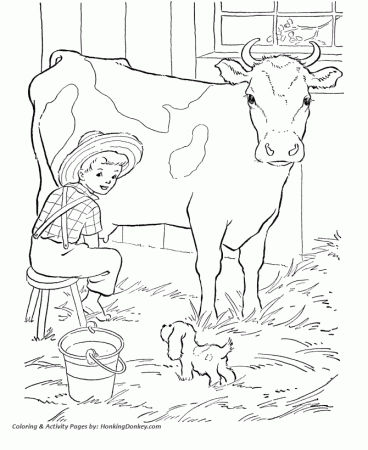 Cow Coloring Pages | Printable Milking the cow coloring page 