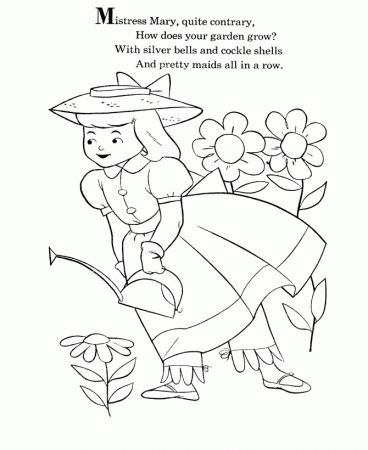 BlueBonkers - Nursery Rhymes Coloring Page Sheets - Mistress Mary 