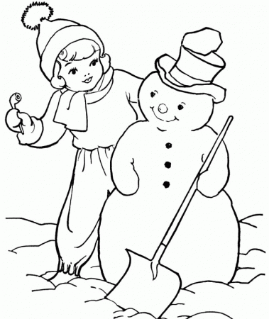 Snowman And The Little Kid Coloring Pages - Winter Coloring Pages 