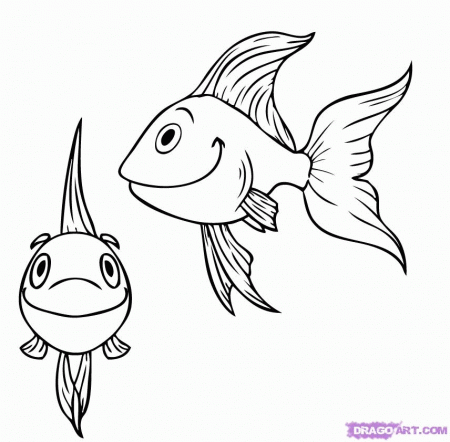 How to Draw a Cartoon Goldfish, Step by Step, Cartoon Animals 