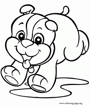Dogs and Puppies - The puppy playing happy coloring page