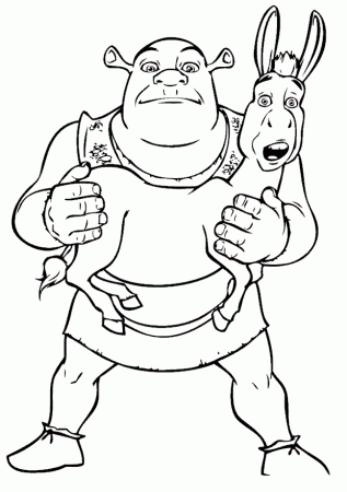 Shrek and a talking donkey coloring page to print and free download