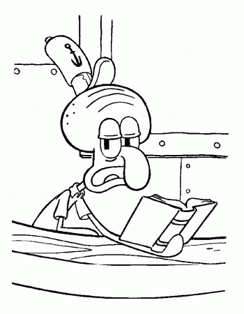 Print Squidward Reading Spongebob Squarepants Coloring Page or 