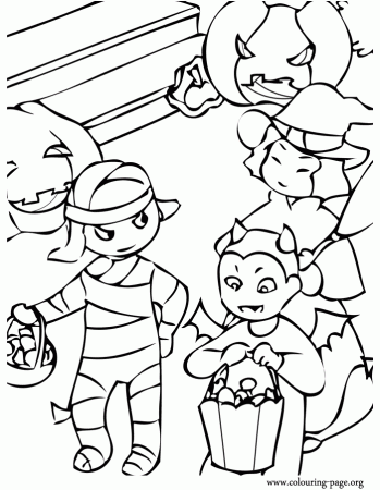 Halloween - Kids wearing halloween costumes coloring page