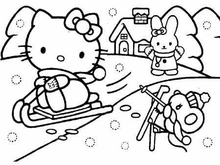 snow sledding printable coloring pages for kids