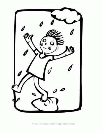 boy in rain Colouring Pages