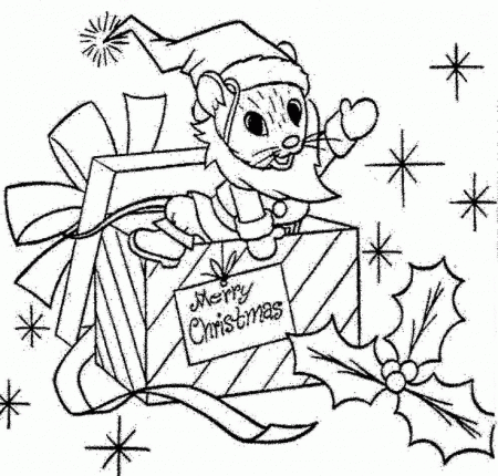 santa mouse christmas gift coloring page | Christmas!!!!!!