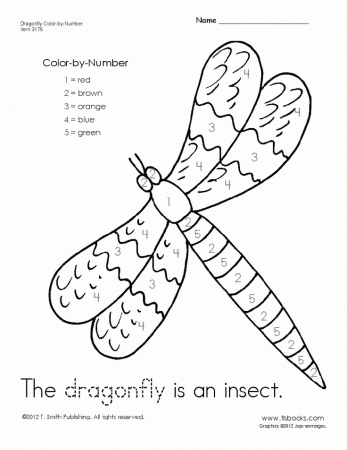 Dragonfly Color-by-Number Worksheet | Bugs