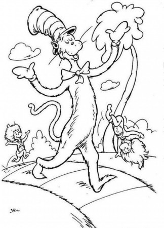 Dr Seuss The Happy Cat In The Hat Coloring Page Coloringplus 