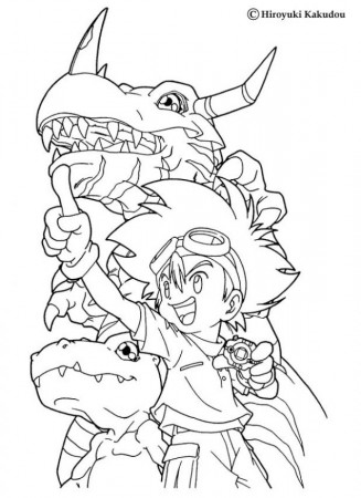 DIGIMON coloring pages - Tai with a huge digimon