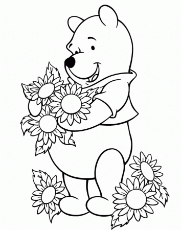 Winnie The Pooh Is Very Fond Of Flowers Coloring Page - Winnie the 