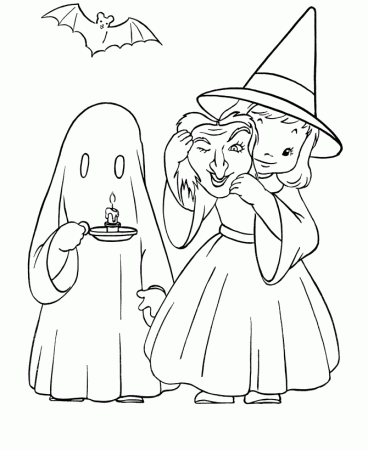 Halloween Costume Coloring Page - Ghost and Witch Halloween 