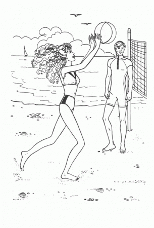 Cartoon: Creative Barbie Playing Volleyball Coloring Pages 