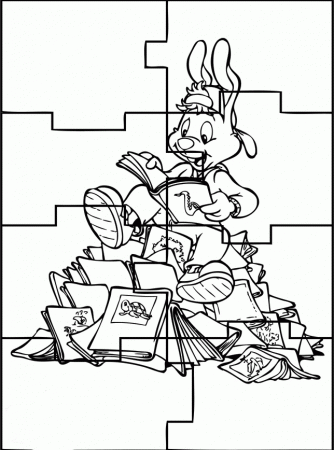 The Rabbit Read The Book Puzzle Coloring Pages - Games Coloring 