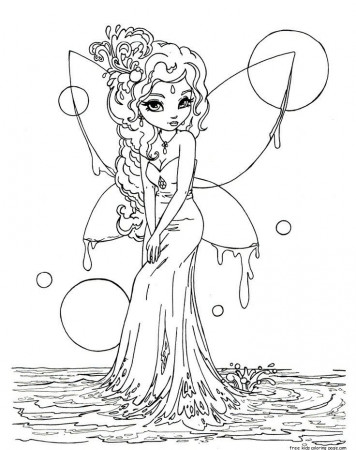 Printable beautiful Fairy on Water coloring in pages for kids 