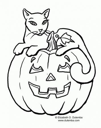 jack o lantern and cat | coloring pages