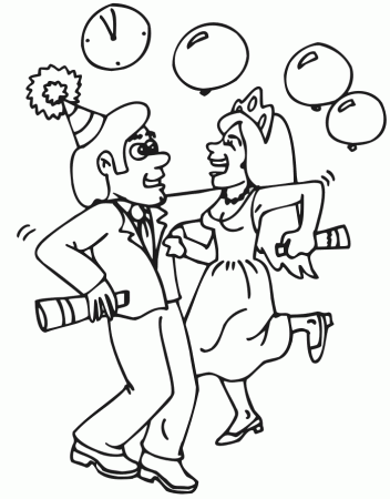 Dancing Near Midnight New Year Coloring Pages: New Years Eve 