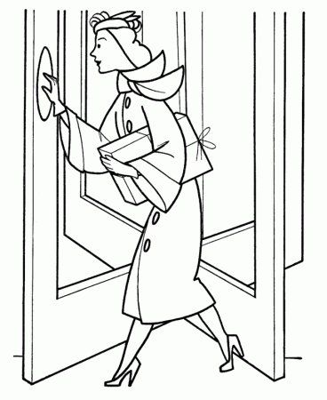 Christmas Shopping Coloring Pages - Woman Shopping for Christmas 